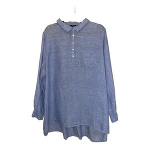 Jones New York Light Blue Casual Linen Button Down Shirt